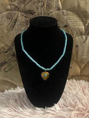 MAYAMAR Turquoise Beaded Necklace with Tigers Eye Heart Pendant - 19.5 inches NW